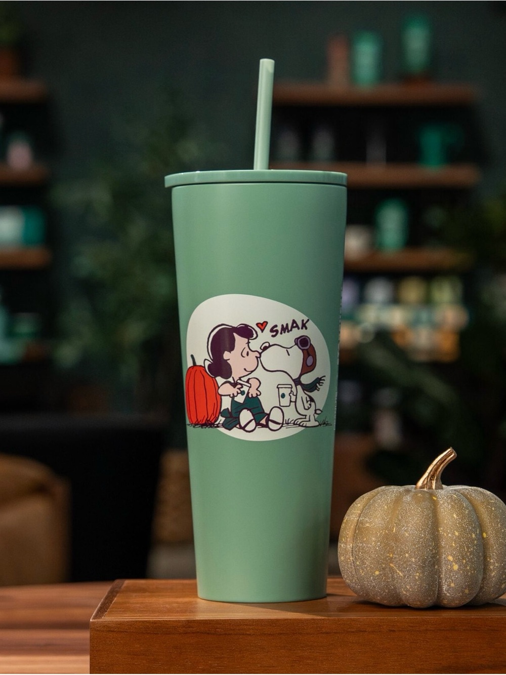 Starbucks x Peanuts Snoopy and Lucy Green Stainless Steel Cold Cup